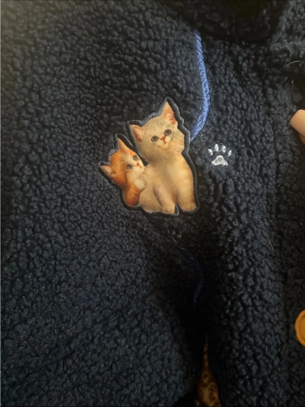 The Bradford Exchange Navy Blue Sherpa Jacket with Kitten Embroidery